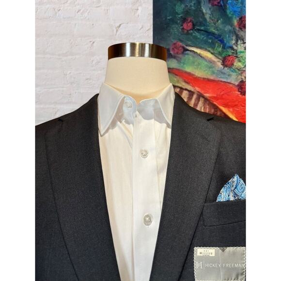 Hickey Freeman 43L Loro Piana Charcoal Dark Gray Blazer Suit Coat Jacket - Picture 2 of 14